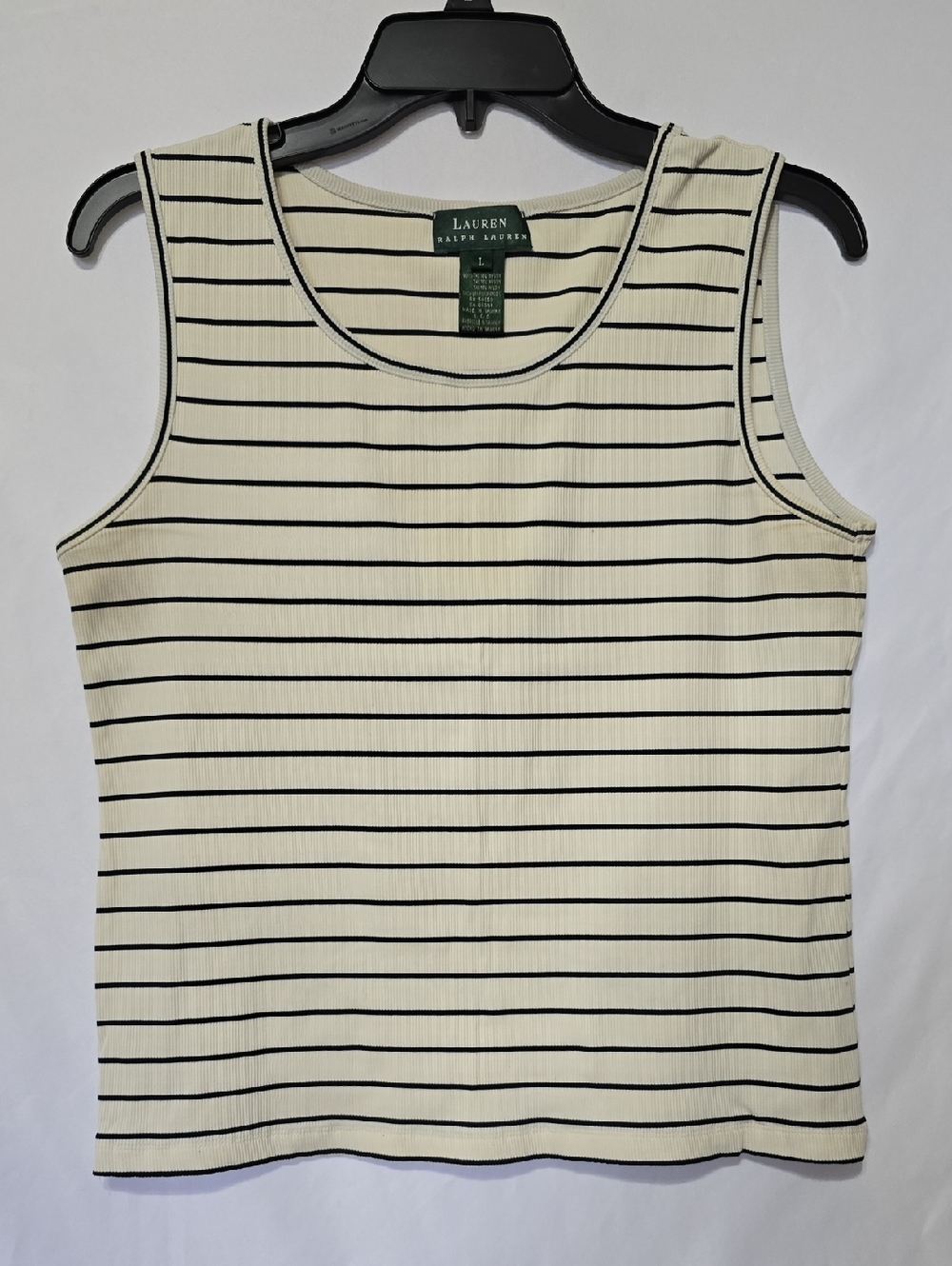 Lauren Ralph Lauren Cream and Black Striped Ribbed Tank